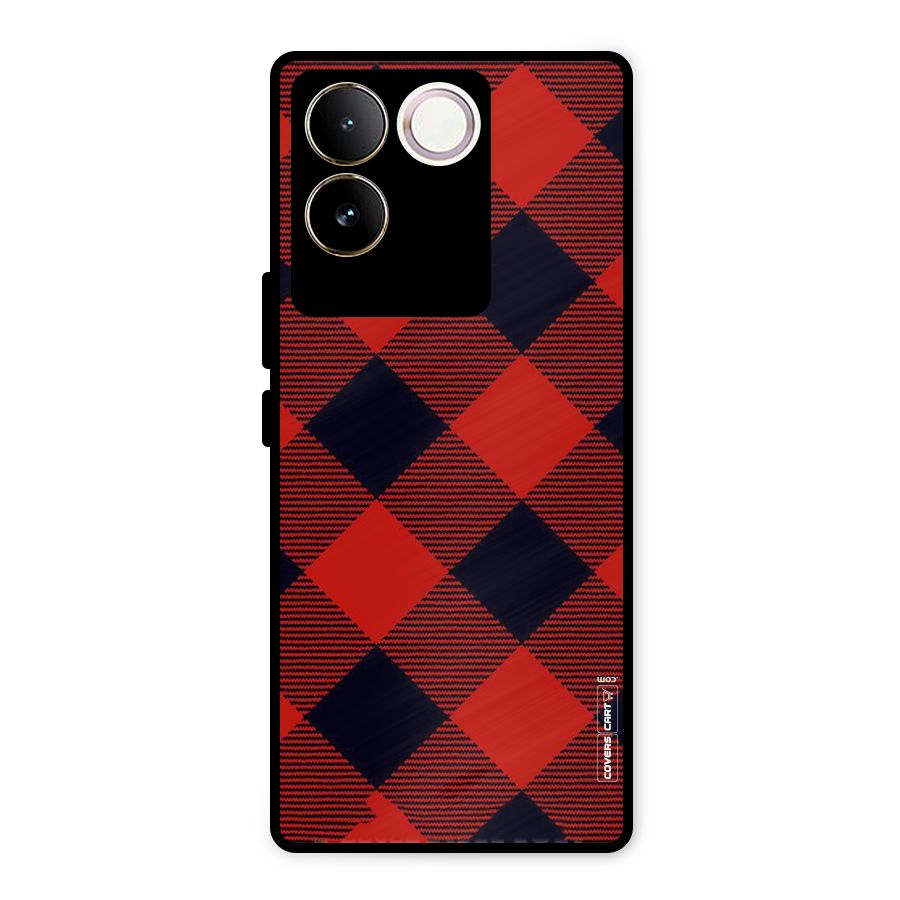 Red Diagonal Check Metal Back Case for iQOO Z7 Pro