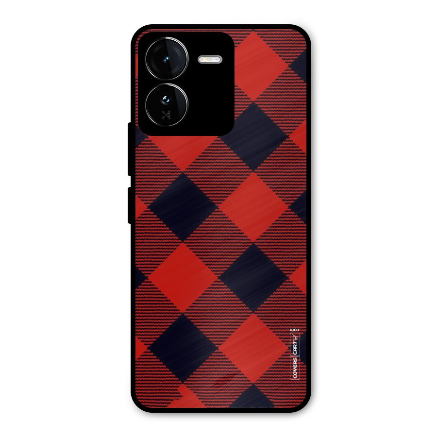 Red Diagonal Check Metal Back Case for iQOO Z9