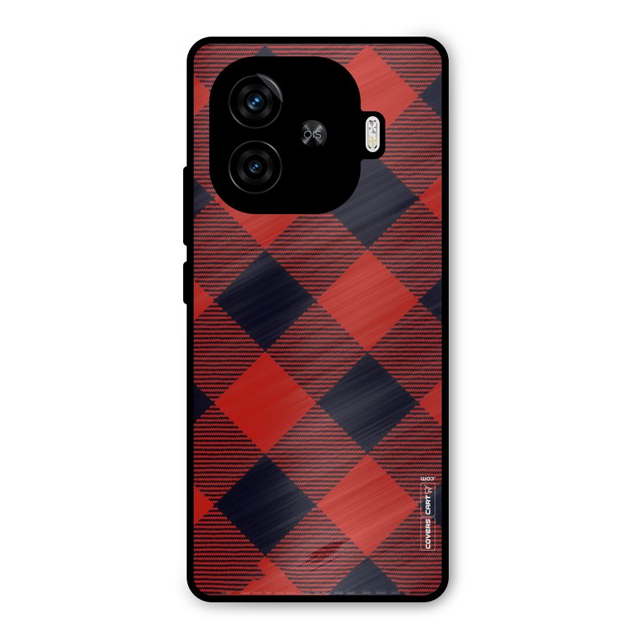 Red Diagonal Check Metal Back Case for iQOO Z9 Turbo