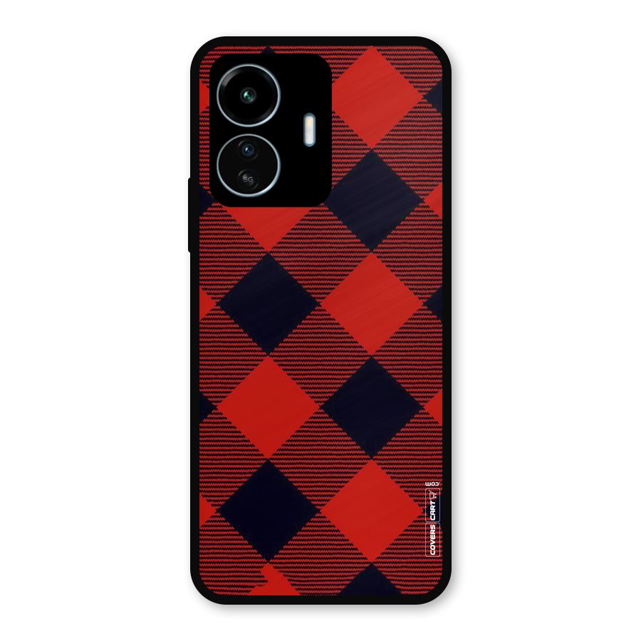 Red Diagonal Check Metal Back Case for vivo iQOO Z6 Lite 5G