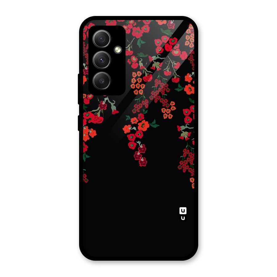 Red Floral Pattern Glass Back Case for Galaxy A34