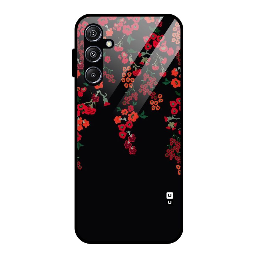 Red Floral Pattern Glass Back Case for Galaxy M34 5G