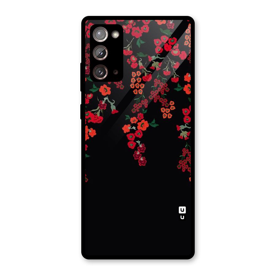 Red Floral Pattern Glass Back Case for Galaxy Note 20