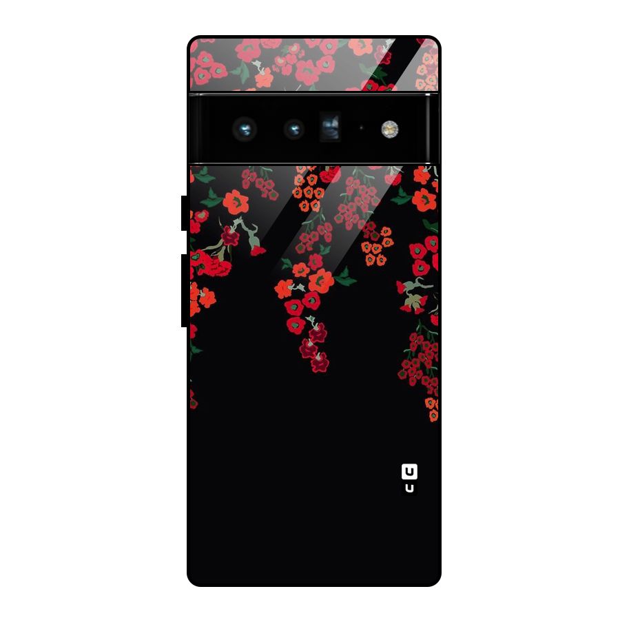 Red Floral Pattern Glass Back Case for Google Pixel 6 Pro
