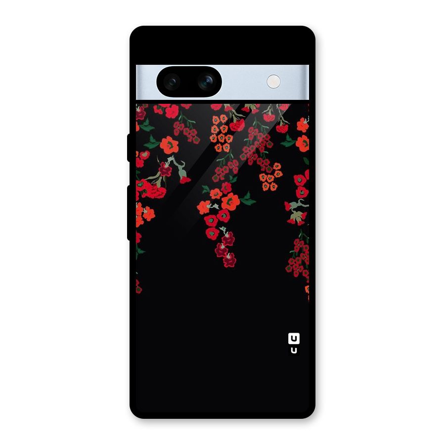 Red Floral Pattern Glass Back Case for Google Pixel 7a