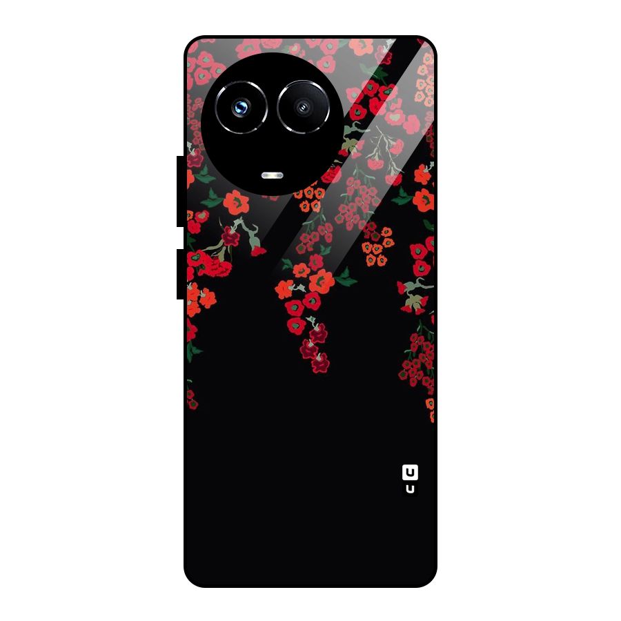 Red Floral Pattern Glass Back Case for Realme 11X