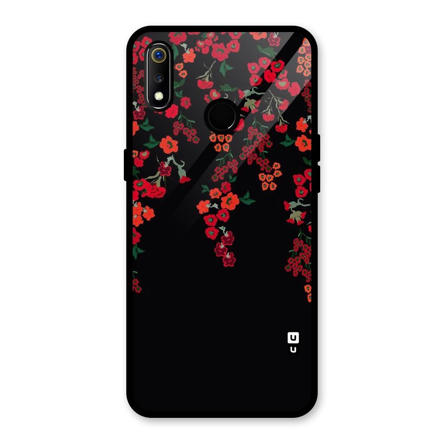 Red Floral Pattern Glass Back Case for Realme 3i