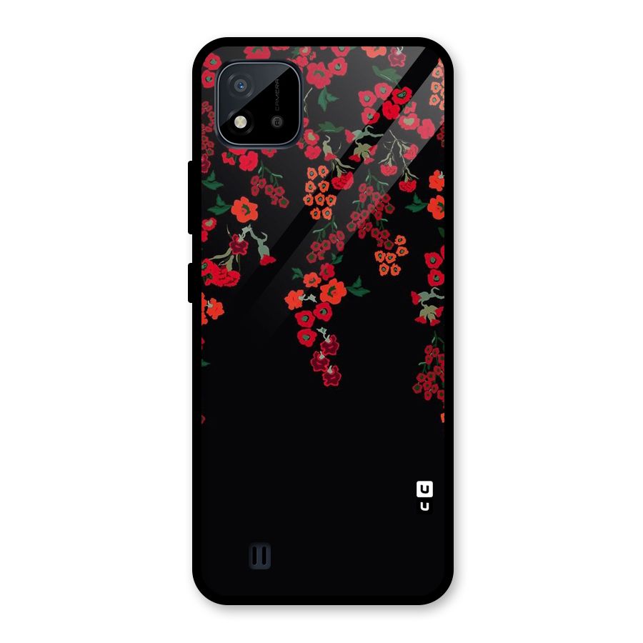 Red Floral Pattern Glass Back Case for Realme C11 2021