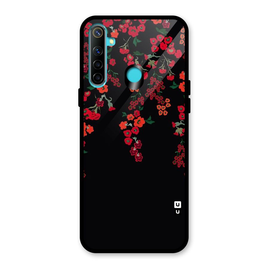 Red Floral Pattern Glass Back Case for Realme Narzo 10