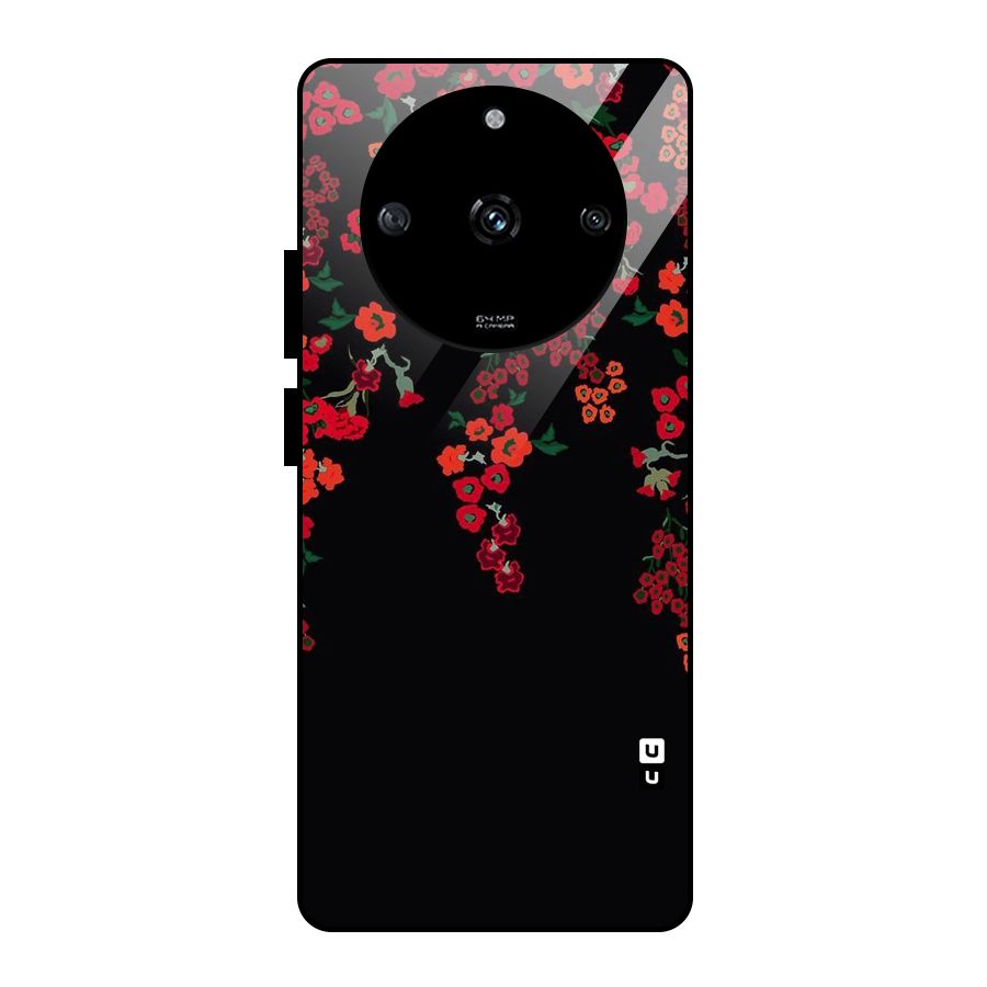 Red Floral Pattern Glass Back Case for Realme Narzo 60 5G