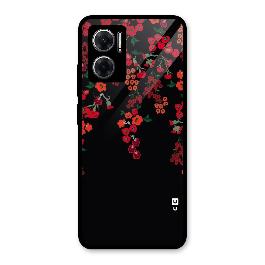 Red Floral Pattern Glass Back Case for Redmi 11 Prime 5G