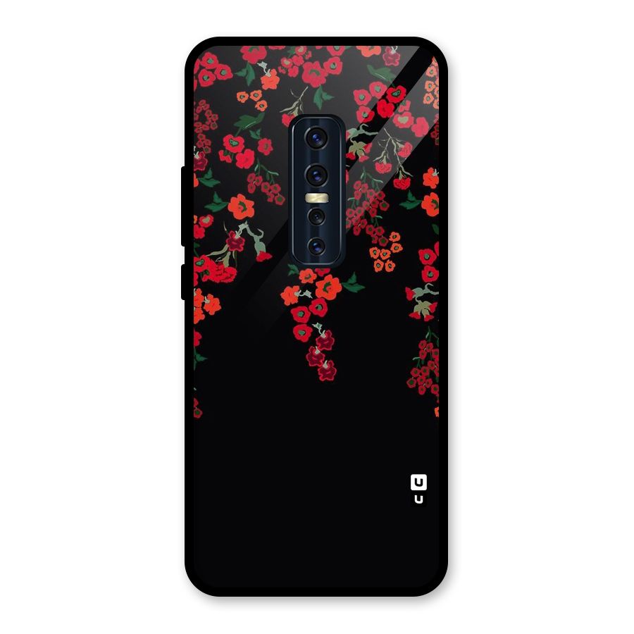 Red Floral Pattern Glass Back Case for Vivo V17 Pro