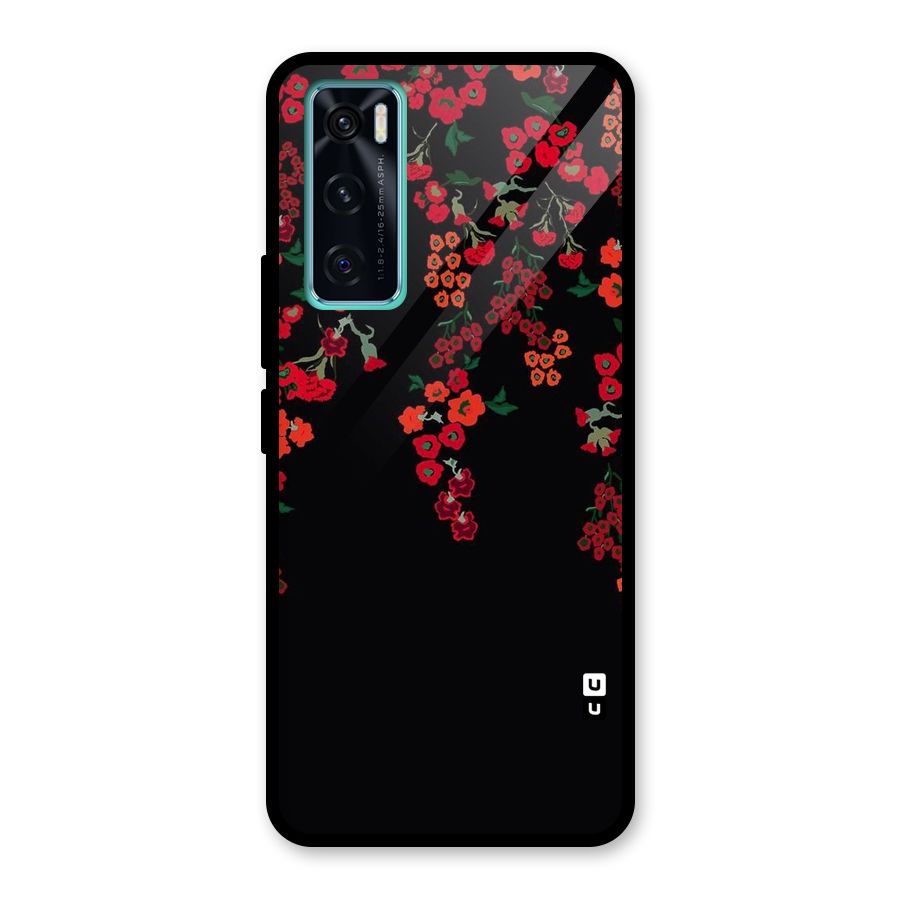 Red Floral Pattern Glass Back Case for Vivo V20 SE