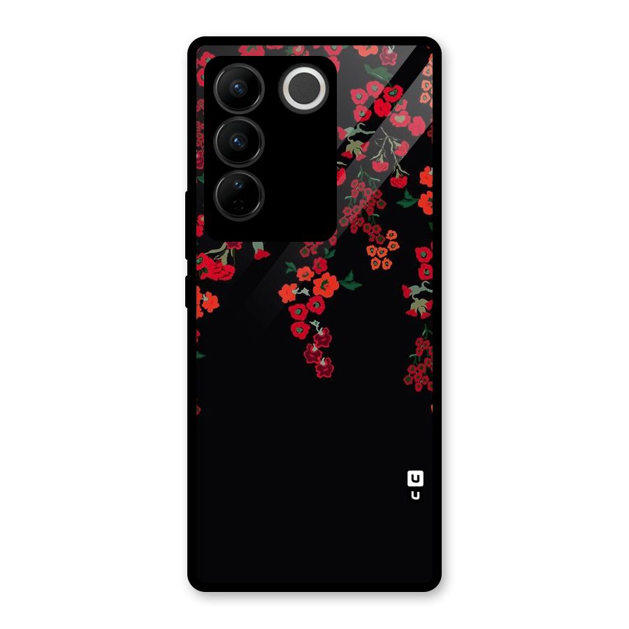 Red Floral Pattern Glass Back Case for Vivo V27