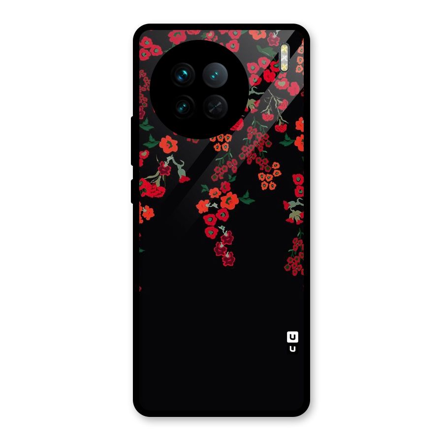 Red Floral Pattern Glass Back Case for Vivo X90