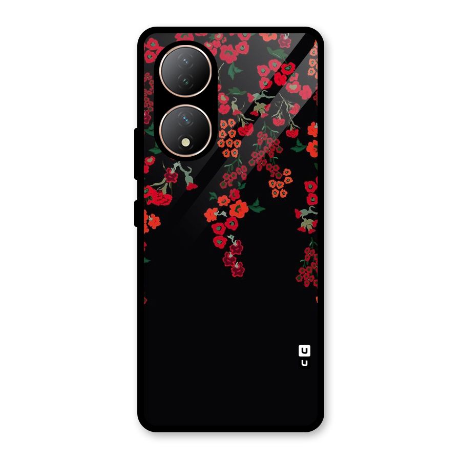 Red Floral Pattern Glass Back Case for Vivo Y100A