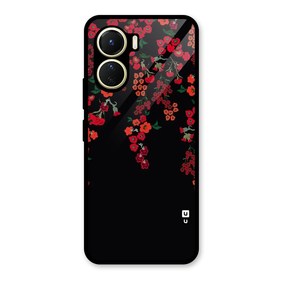 Red Floral Pattern Glass Back Case for Vivo Y16