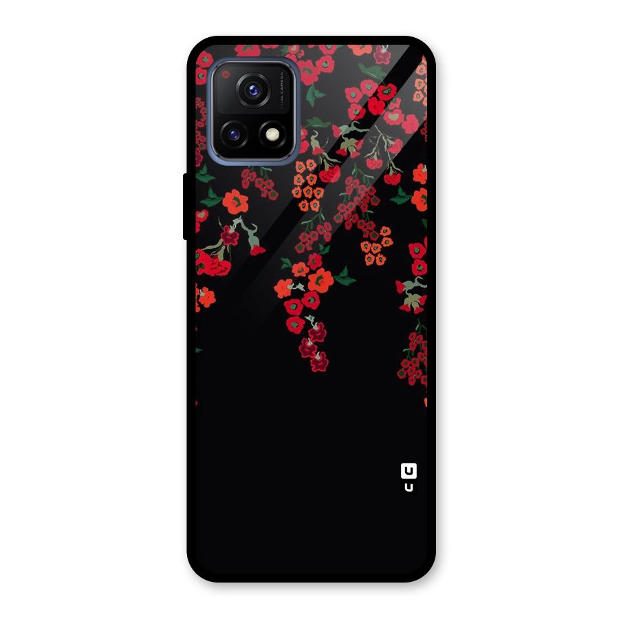 Red Floral Pattern Glass Back Case for Vivo Y72 5G