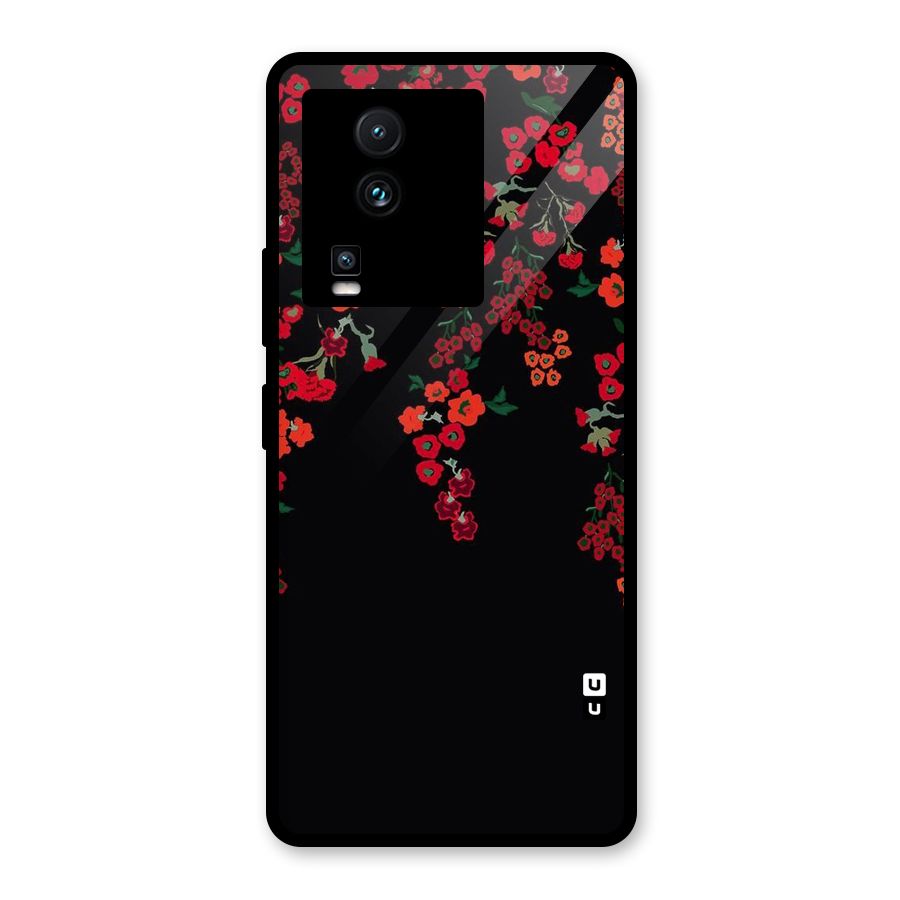 Red Floral Pattern Glass Back Case for Vivo iQOO Neo 7 Pro