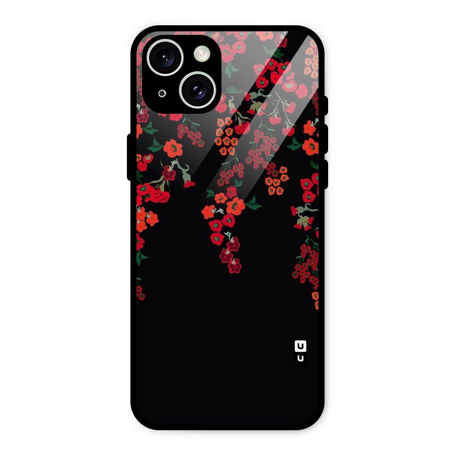 Red Floral Pattern Glass Back Case for iPhone 15 Plus