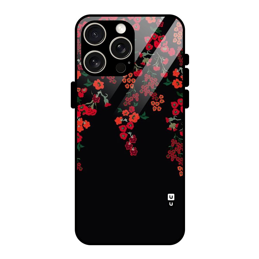 Red Floral Pattern Glass Back Case for iPhone 15 Pro Max