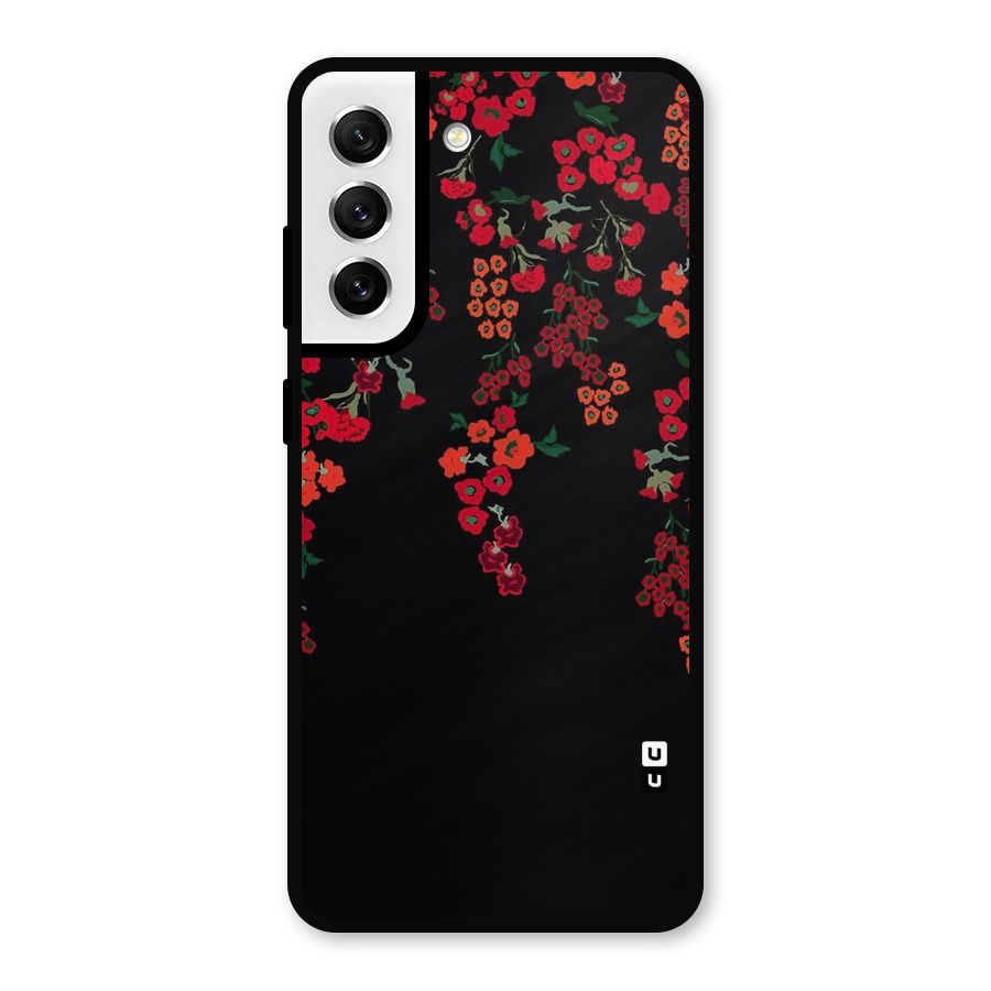 Red Floral Pattern Metal Back Case for Galaxy S21 FE 5G