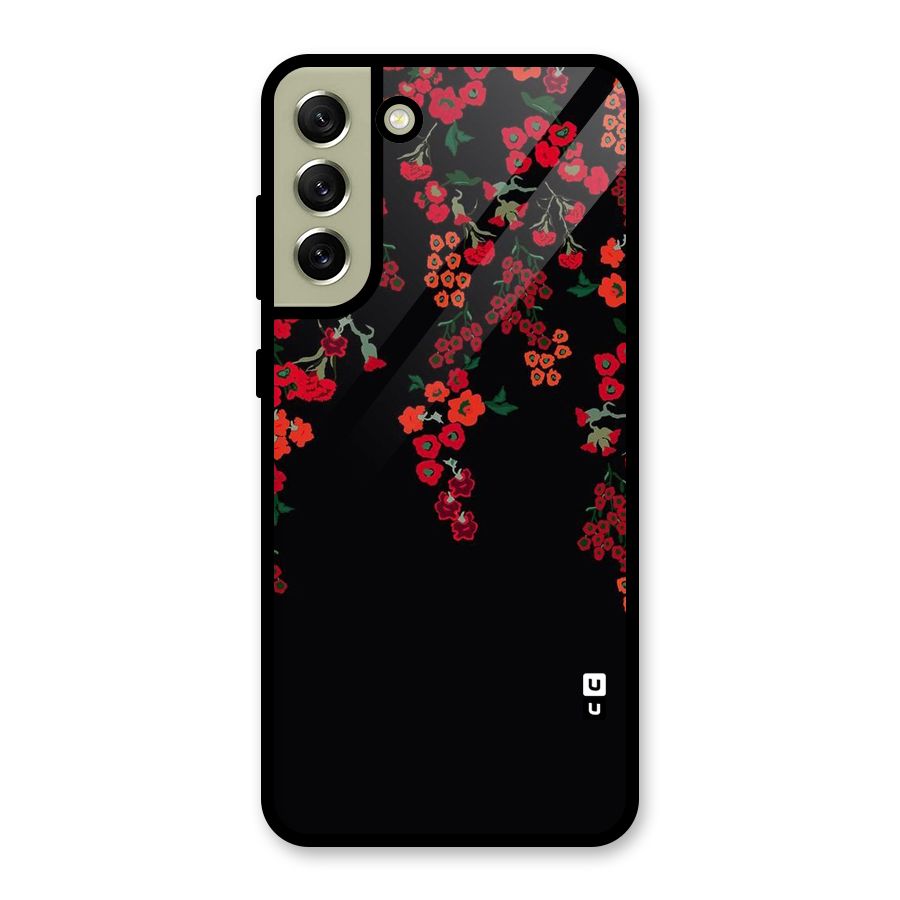 Red Floral Pattern Metal Back Case for Galaxy S21 FE 5G (2023)