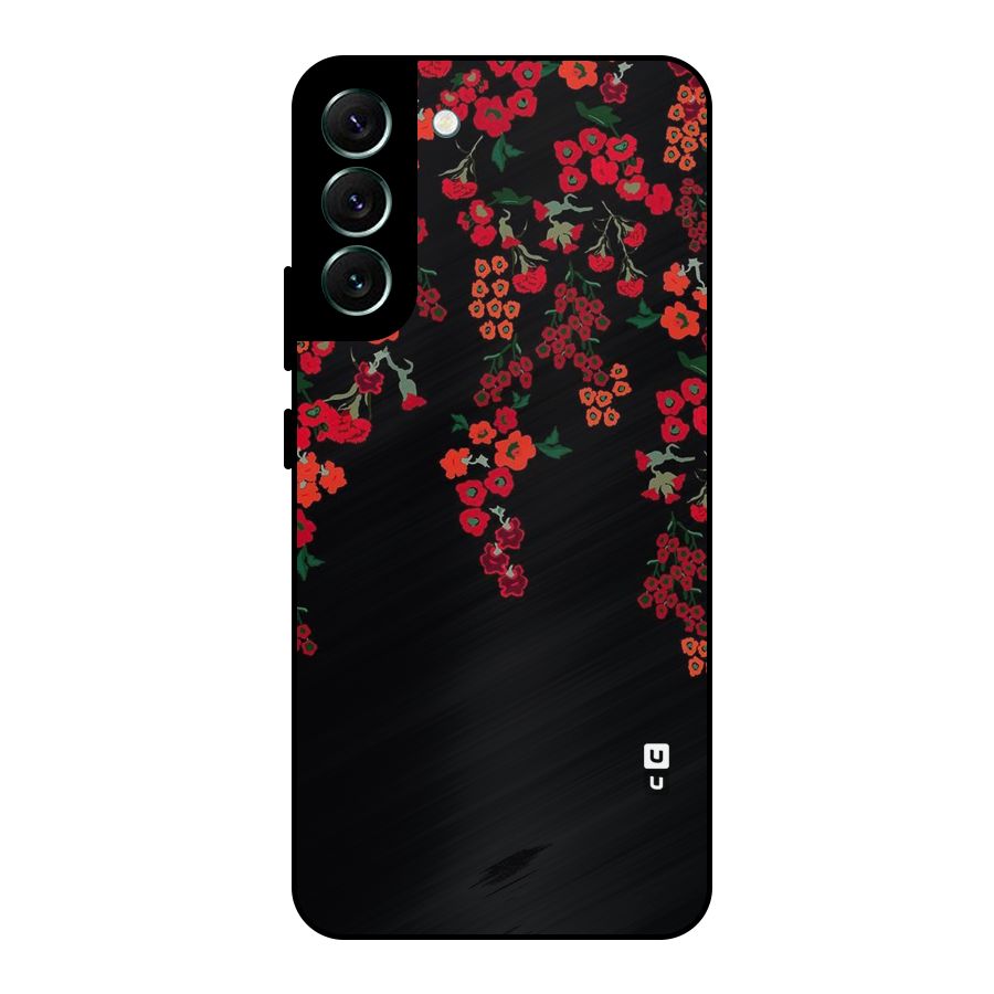 Red Floral Pattern Metal Back Case for Galaxy S22 Plus 5G