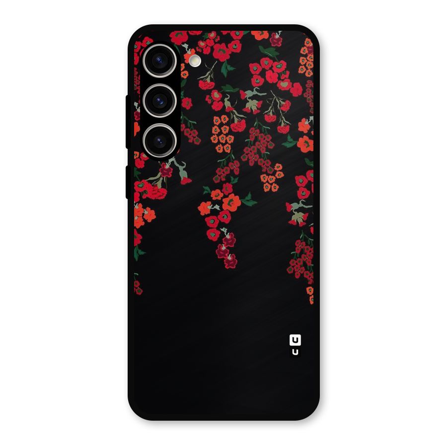 Red Floral Pattern Metal Back Case for Galaxy S23 Plus