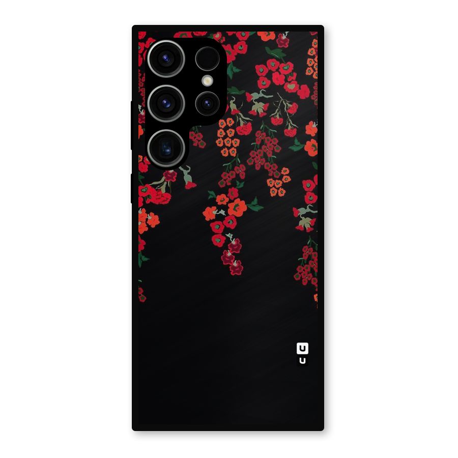 Red Floral Pattern Metal Back Case for Galaxy S23 Ultra