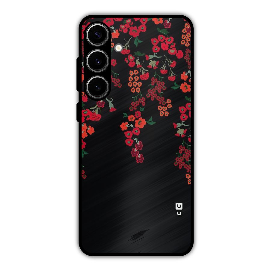 Red Floral Pattern Metal Back Case for Galaxy S24 Plus