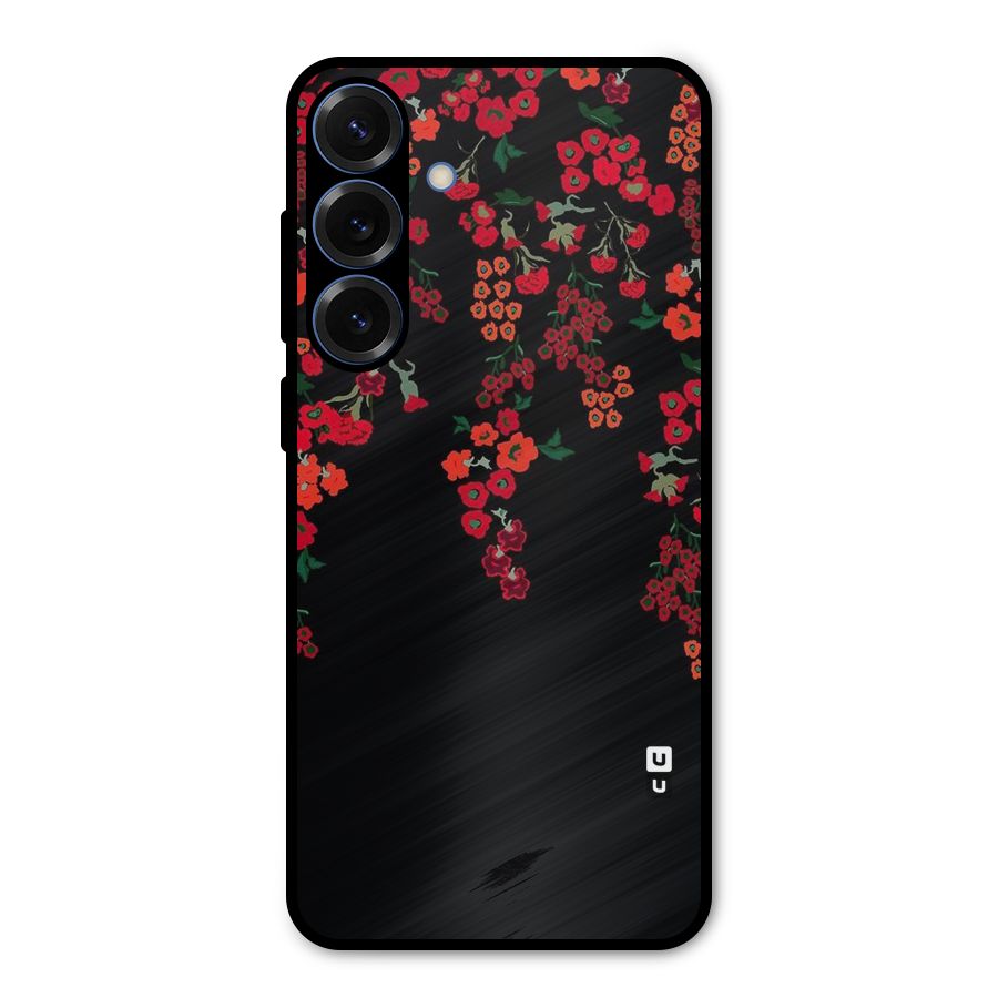 Red Floral Pattern Metal Back Case for Galaxy S25 Plus