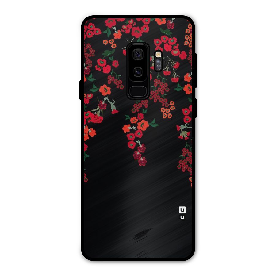 Red Floral Pattern Metal Back Case for Galaxy S9 Plus