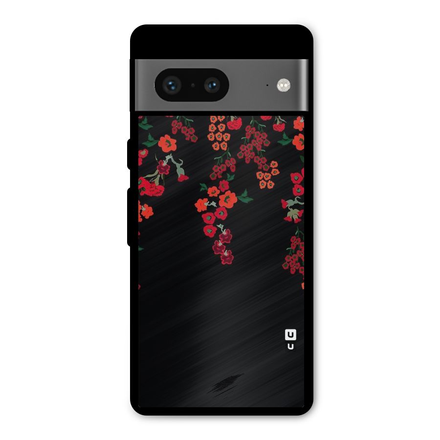 Red Floral Pattern Metal Back Case for Google Pixel 7