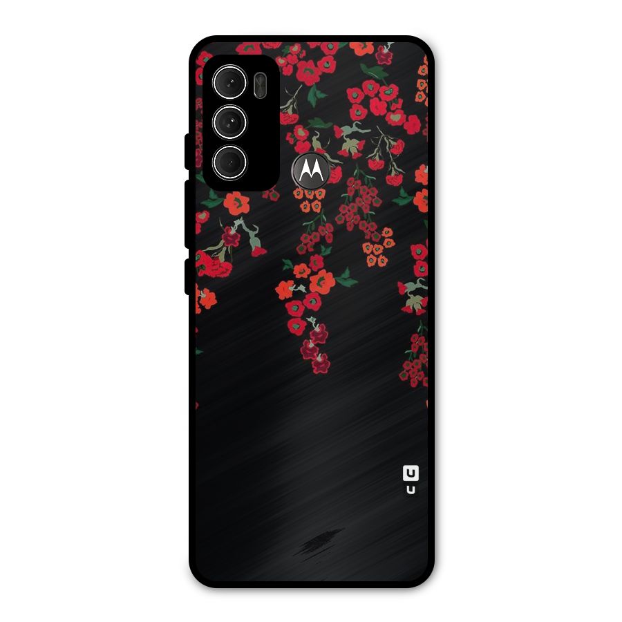 Red Floral Pattern Metal Back Case for Moto G60