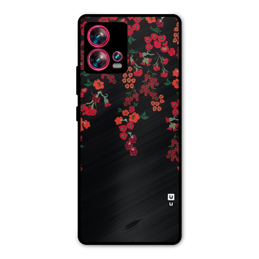 Red Floral Pattern Metal Back Case for Motorola Edge 30 Fusion