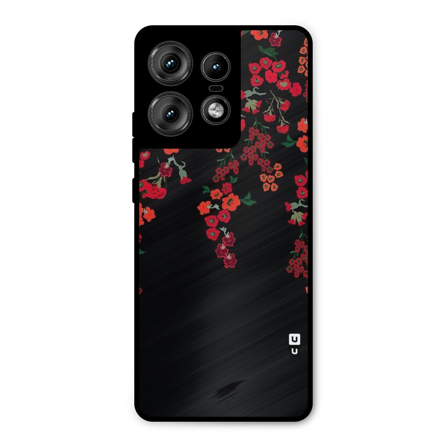 Red Floral Pattern Metal Back Case for Motorola Edge 50 Pro