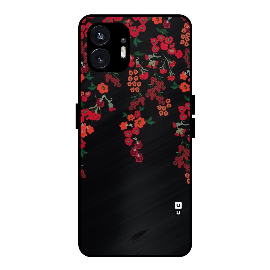 Red Floral Pattern Metal Back Case for Nothing Phone 2