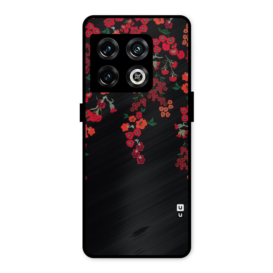 Red Floral Pattern Metal Back Case for OnePlus 10 Pro 5G