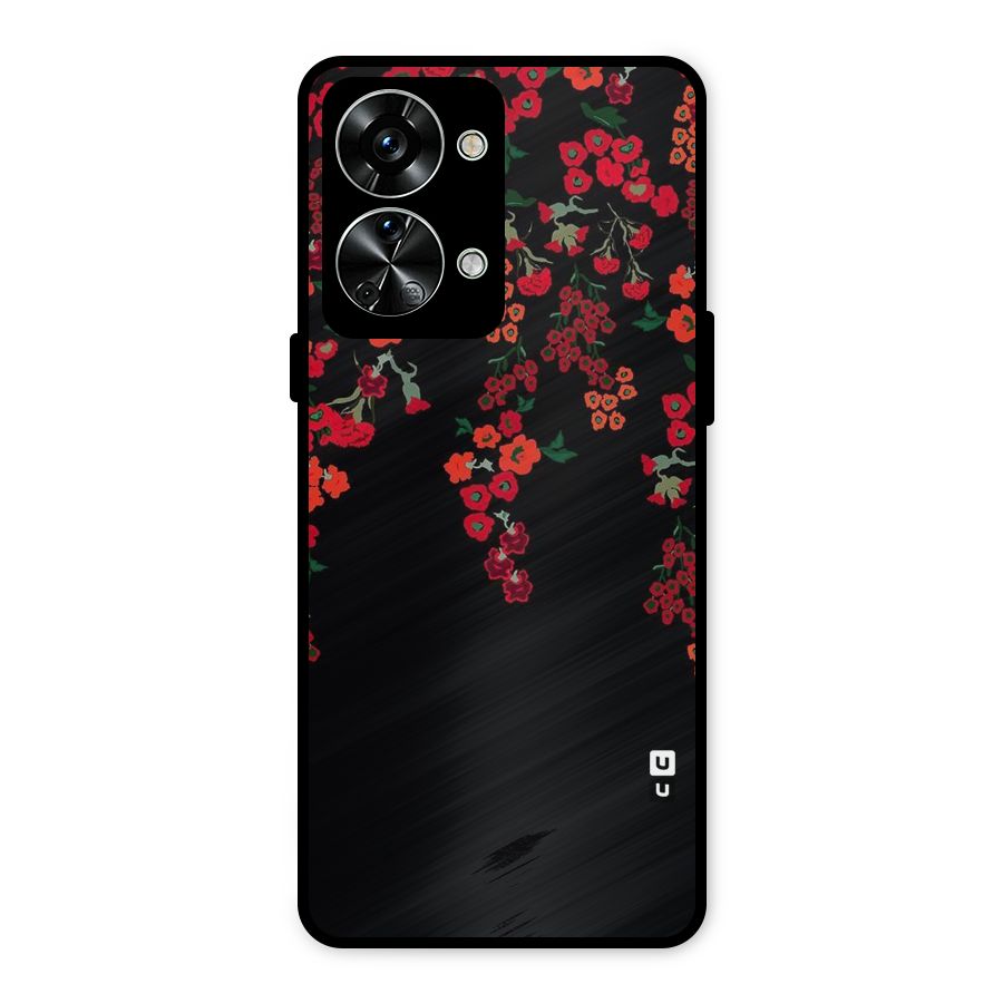 Red Floral Pattern Metal Back Case for OnePlus Nord 2T