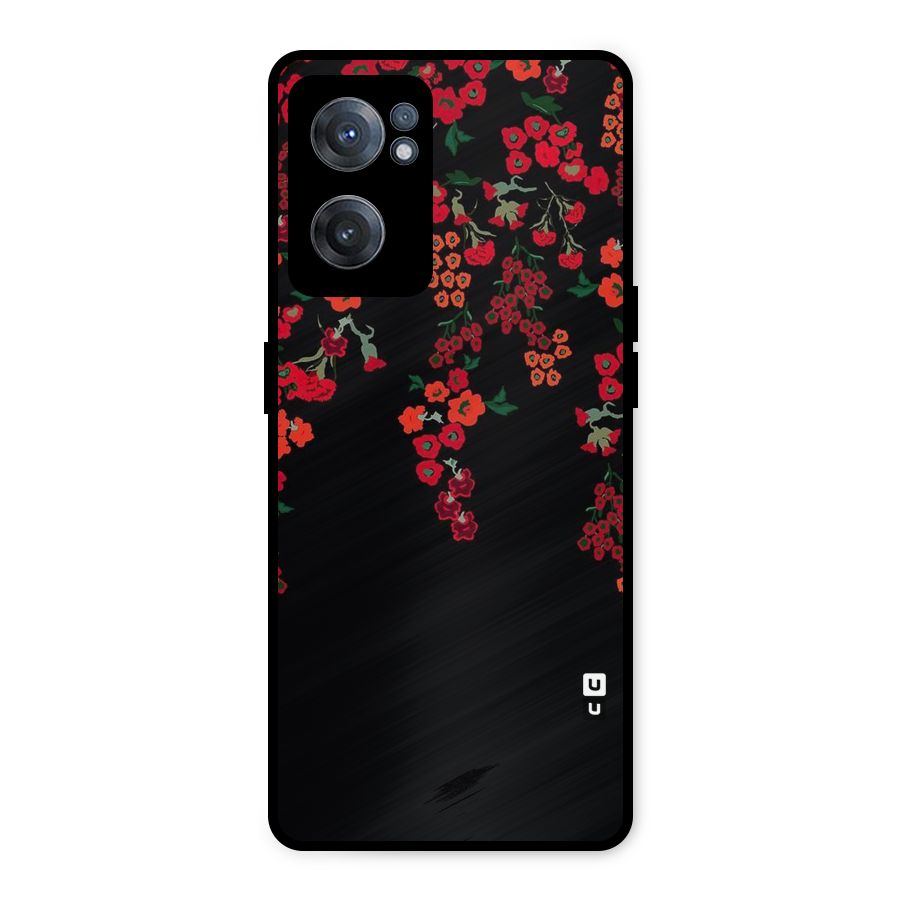 Red Floral Pattern Metal Back Case for OnePlus Nord CE 2 5G