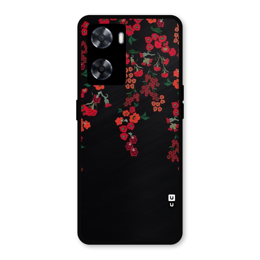 Red Floral Pattern Metal Back Case for Oppo A57 2022