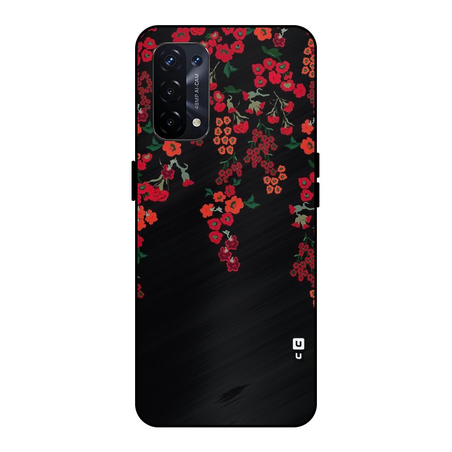 Red Floral Pattern Metal Back Case for Oppo A74 5G