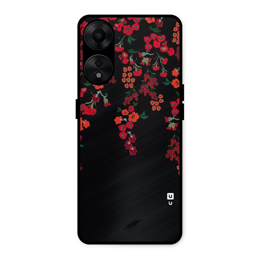 Red Floral Pattern Metal Back Case for Oppo A78 5G