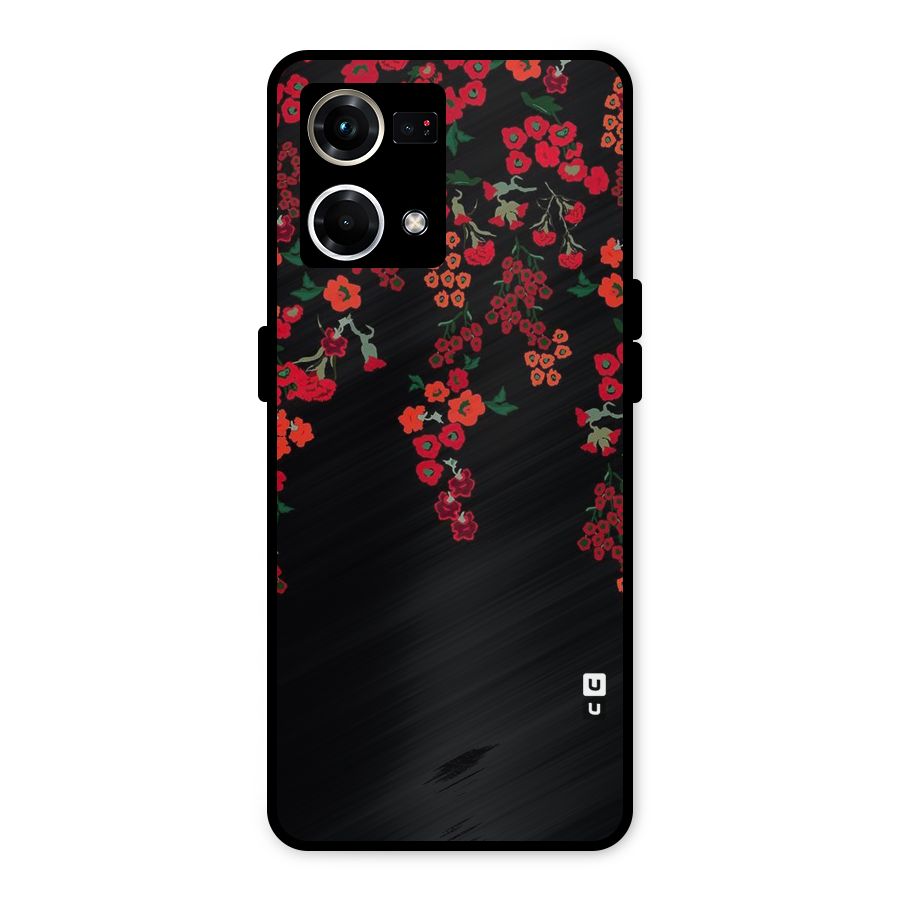 Red Floral Pattern Metal Back Case for Oppo F21 Pro 4G