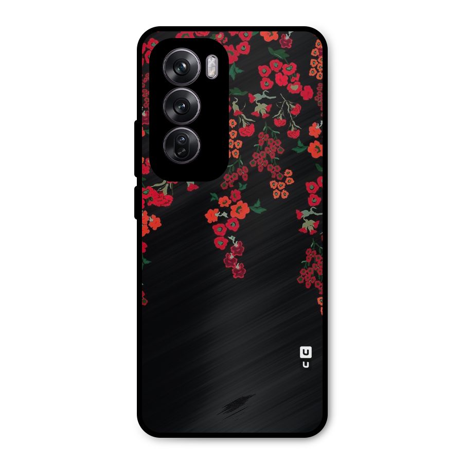 Red Floral Pattern Metal Back Case for Oppo Reno12 Pro