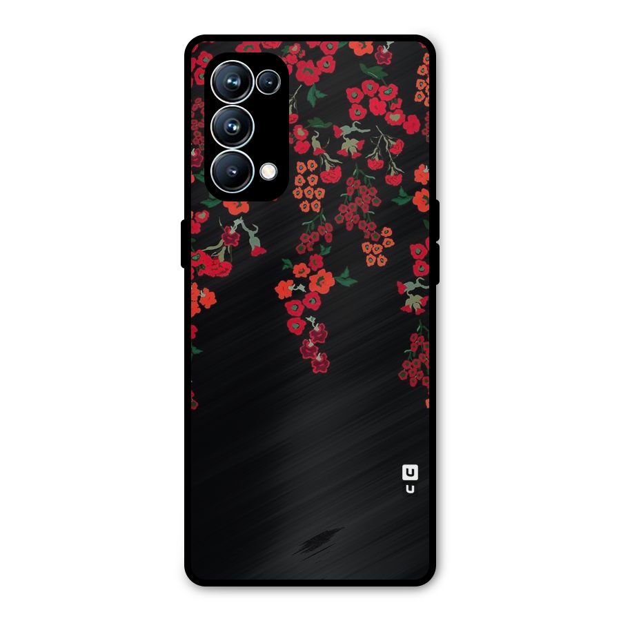 Red Floral Pattern Metal Back Case for Oppo Reno5 Pro 5G