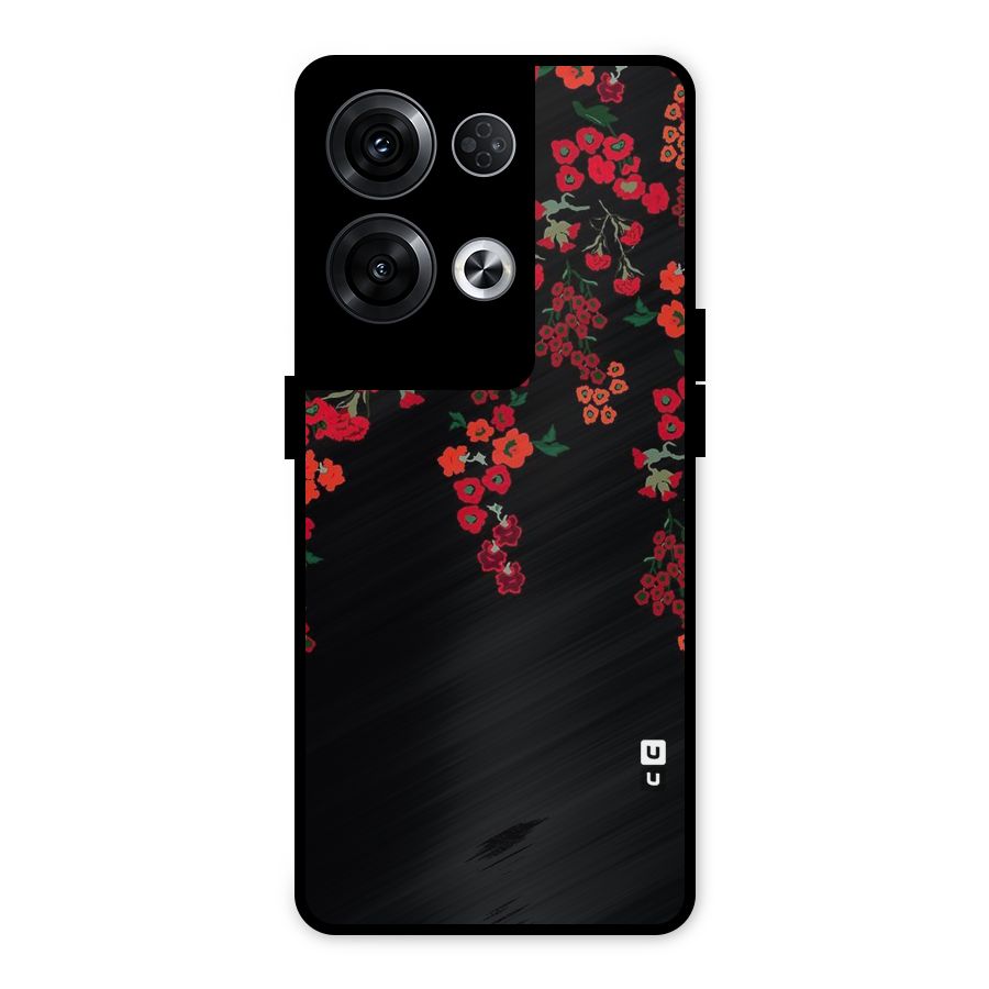 Red Floral Pattern Metal Back Case for Oppo Reno8 Pro 5G