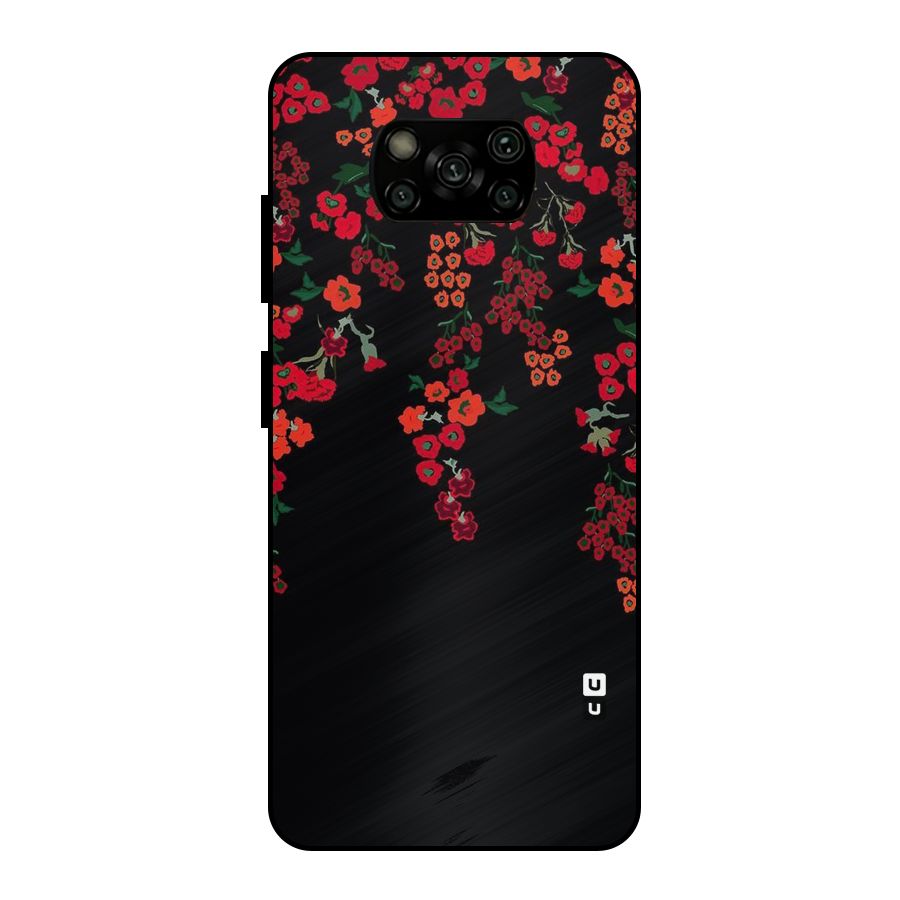 Red Floral Pattern Metal Back Case for Poco X3