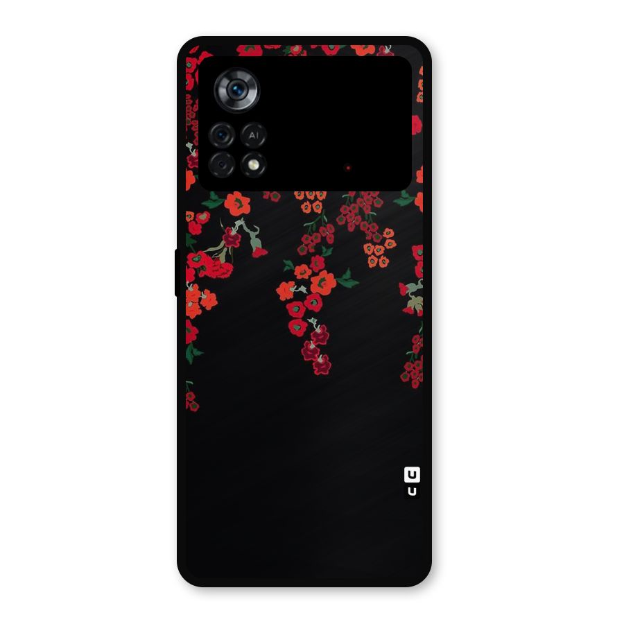Red Floral Pattern Metal Back Case for Poco X4 Pro 5G